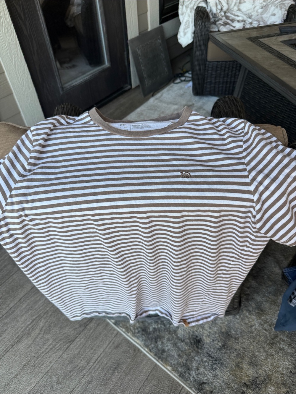 tentree Men's Brown & White Striped Crewneck Tee